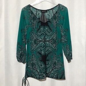 INC International Concepts Emerald Green Paisley Sheer Blouse